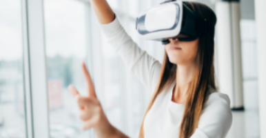 woman wearing VR headset